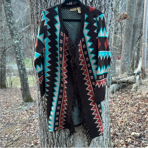 Wrangler Southwestern Aztec Patterned Cardigan in Brown and Teal - Picture 1 of 10